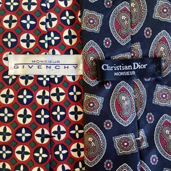 Givenchy + Dior Men’s Vintage Designer Tie Lot of 2, Silk Wedding Classic Luxury - Picture 1 of 11